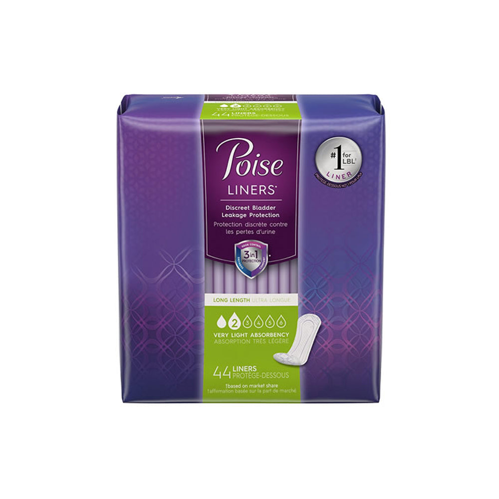 44 Poise Long Length Panty Liners Fresh Lightweight- #2 Light Bladder Urine  Leakage Protection - 1 Package of 44 Liners
